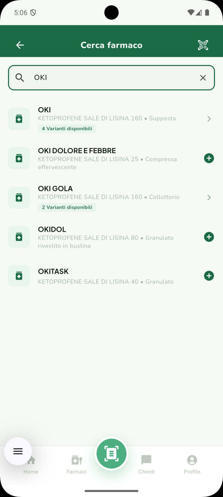 Ricerca di un farmaco per nome, con le varianti di confezione disponibili.